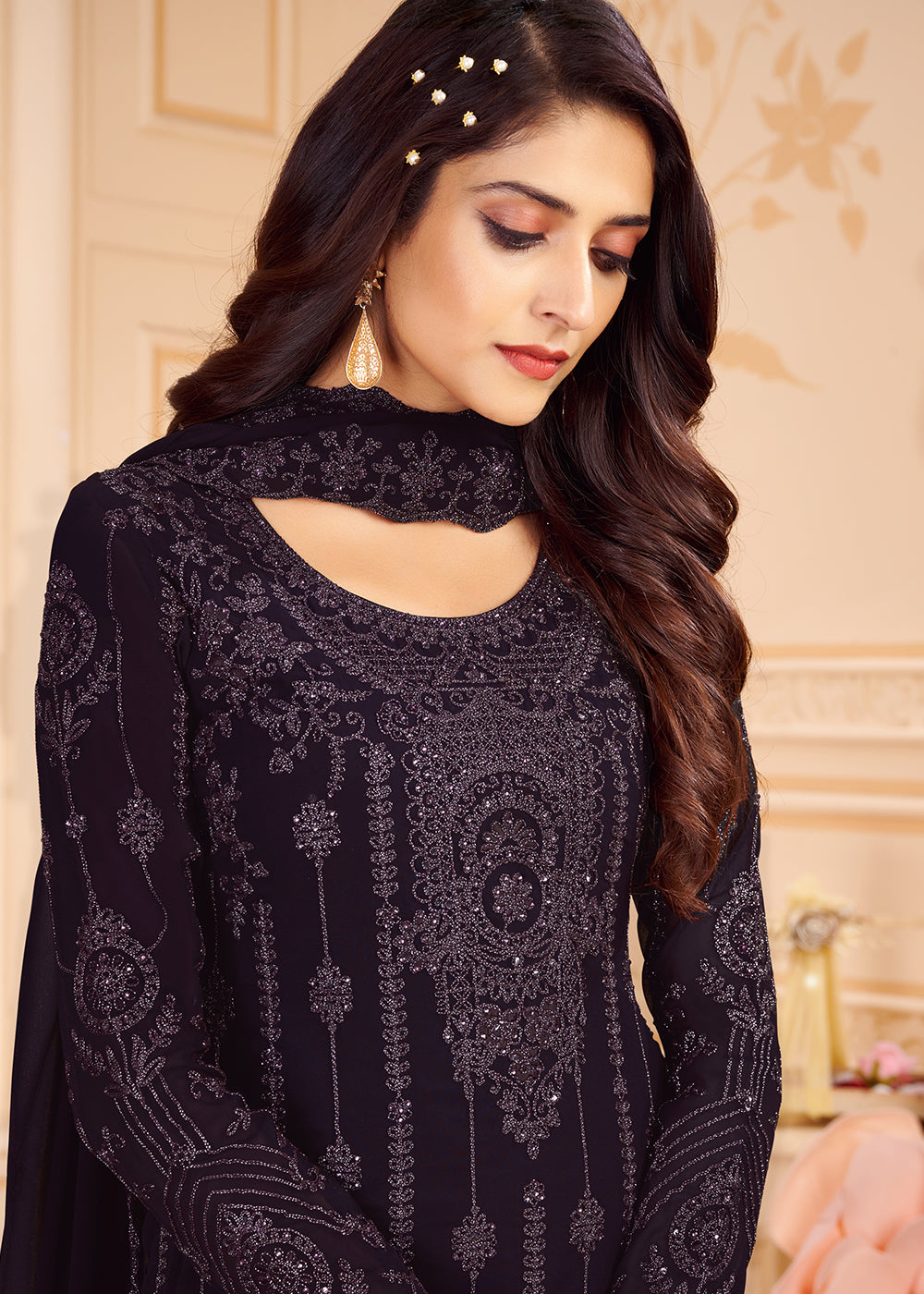 Buy Now Trendy Dark Purple Georgette Eid Wear Salwar Kurta Suit Online in USA, UK, Canada & Worldwide at Empress Clothing.