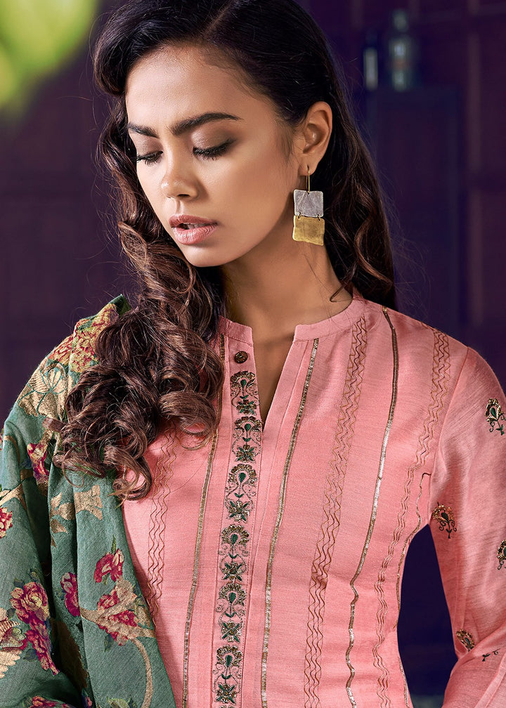 Buy Sharara Style Salmon Pink Suit - Embroidered Designer Suit