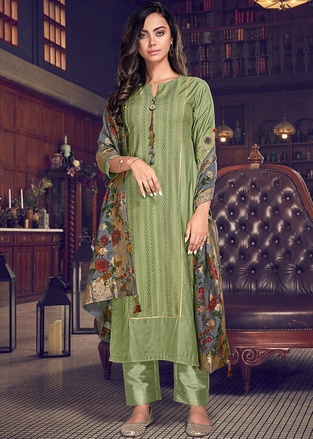 Buy Pant Style Splendid Green Suit - Embroidered Designer Suit
