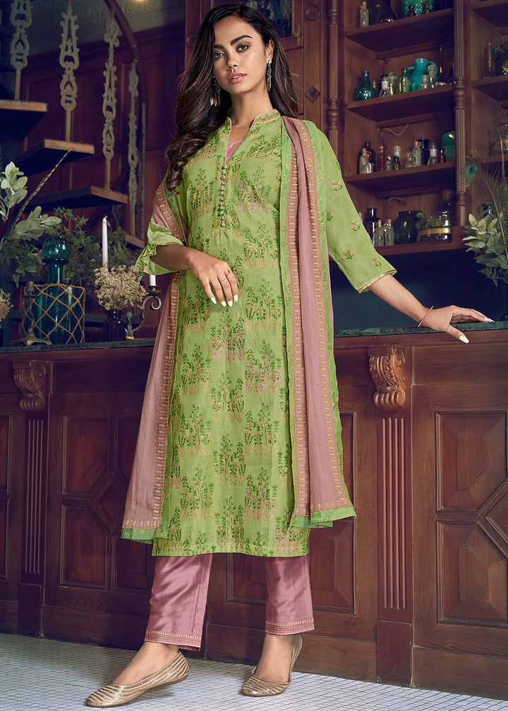 Buy Pant Style Pear Green Suit - Embroidered Designer Suit
