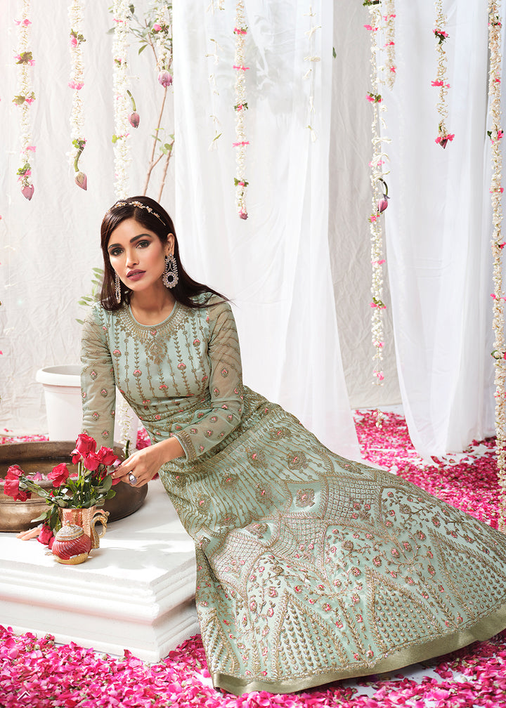 Buy Light Blue Wedding Festive Anarkali - Floor Length Anarkali