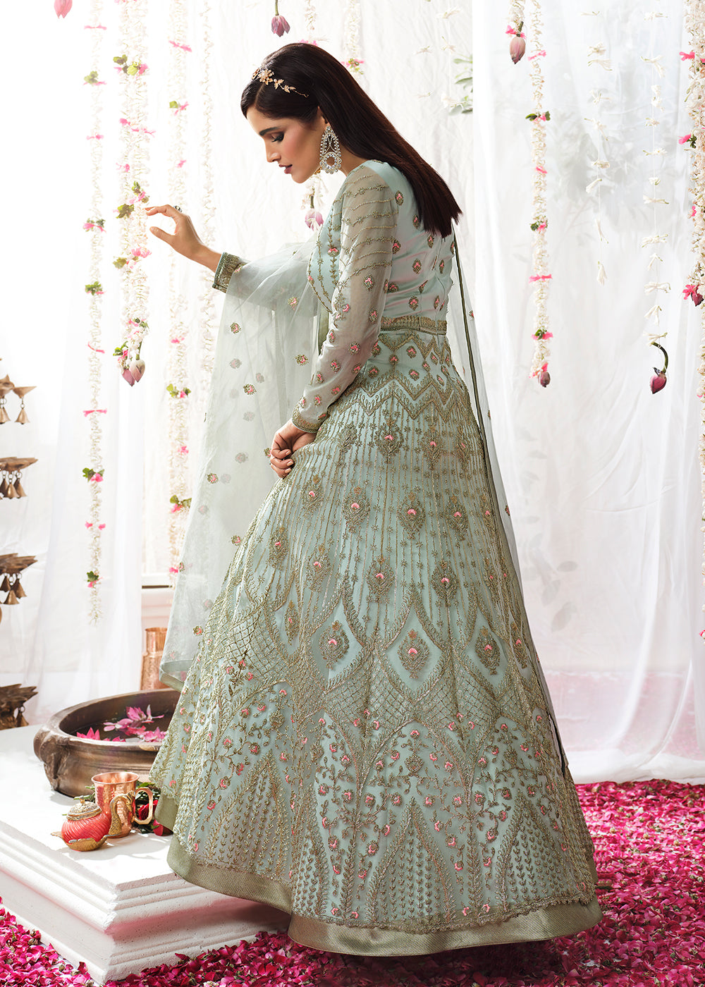 Buy Light Blue Wedding Festive Anarkali - Floor Length Anarkali