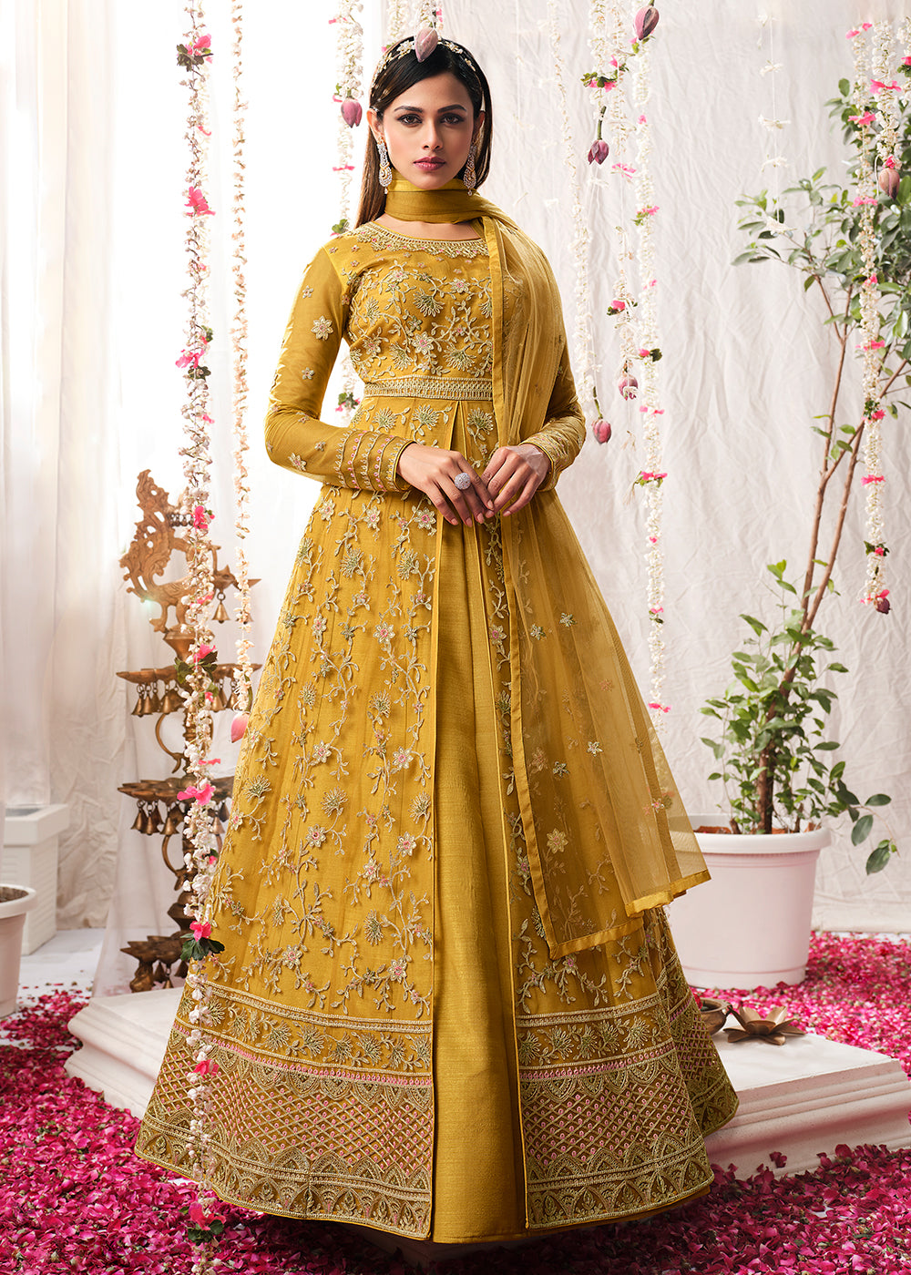 Buy Medallion Yellow Wedding Festive Anarkali - Floor Length Anarkali