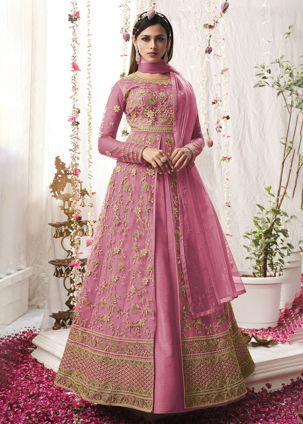 Buy Now Striking Light Pink Wedding Festive Floor Length Anarkali Suit Online in USA, UK, Australia, New Zealand, Canada & Worldwide at Empress Clothing. 