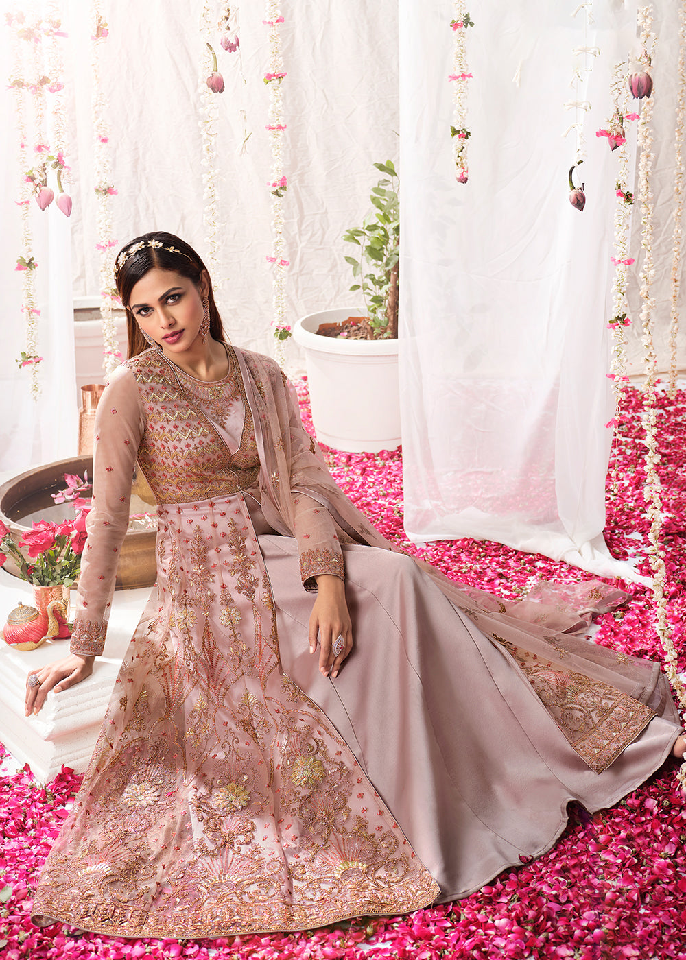 Buy Mauve Pink Wedding Festive Anarkali - Floor Length Anarkali