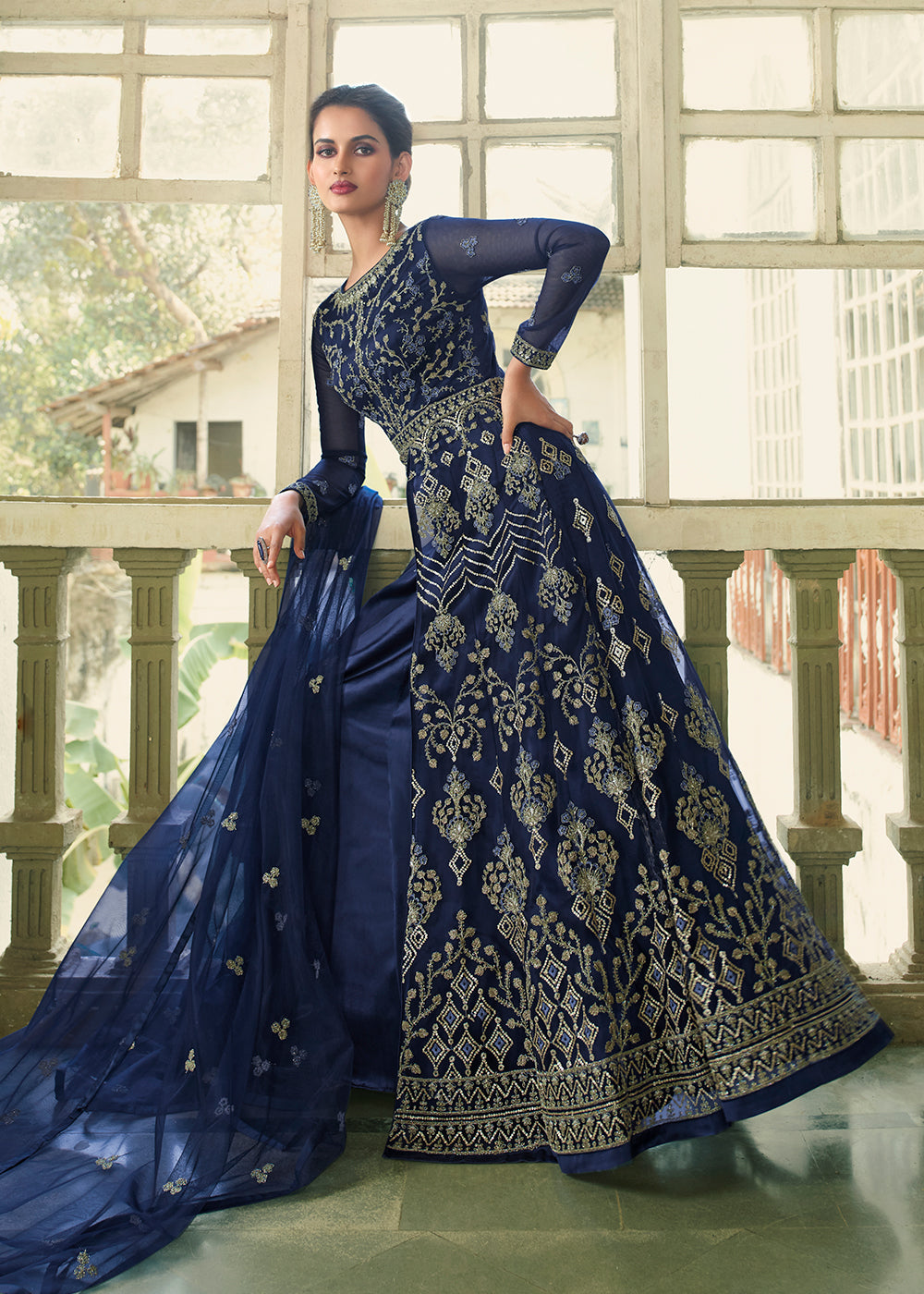 Buy Now Slit Style Ravishing Blue Zari Embroidered Party Festive Anarkali Suit Online in USA, UK, Australia, New Zealand, Canada & Worldwide at Empress Clothing. 