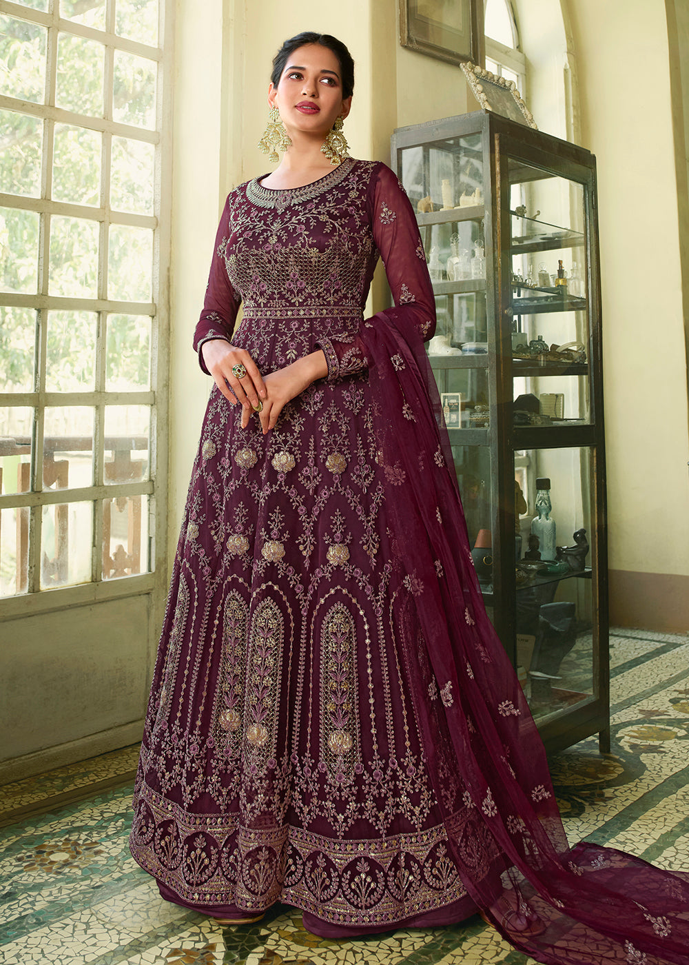 Buy Now Slit Style Outstanding Purple Zari Embroidered Party Festive Anarkali Suit Online in USA, UK, Australia, New Zealand, Canada & Worldwide at Empress Clothing. 