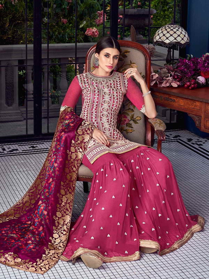 Flattering Pink Lucknowi Embroidered Pakistani Style Palazzo Suit