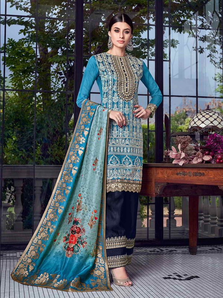 Ravishing Blue Suit - Lucknowi Embroidered Pakistani Style Pant Suit