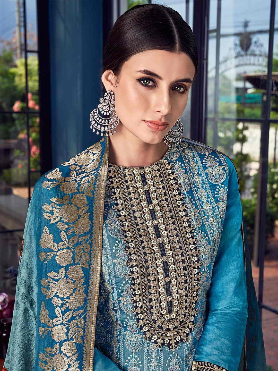Ravishing Blue Lucknowi Embroidered Pakistani Style Pant Suit