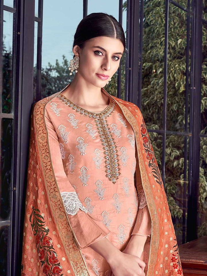 Winning Peach Lucknowi Embroidered Pakistani Style Sharara Suit