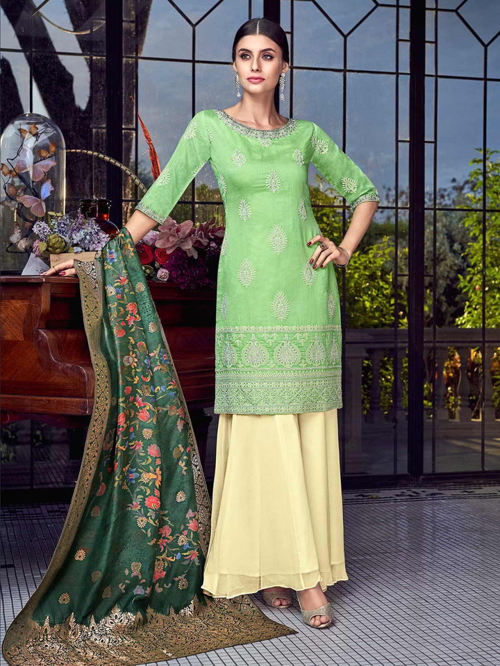 Cute Green Suit - Lucknowi Embroidered Pakistani Style Palazzo Suit