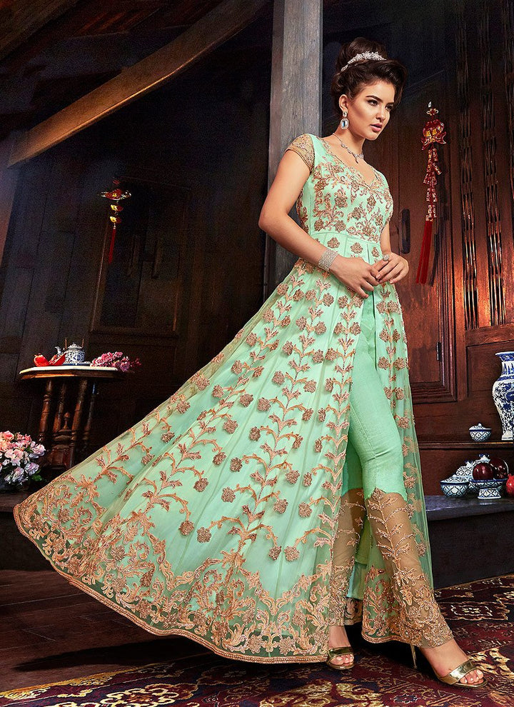 Fabulous Green Embroidered Front Slit Anarkali