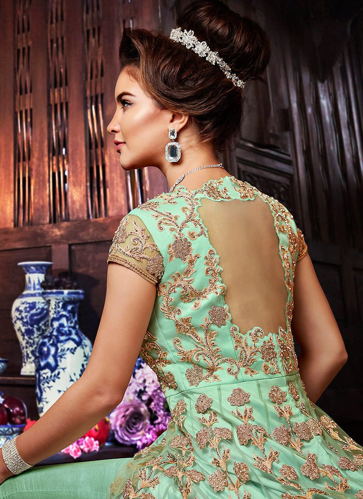 Fabulous Green Embroidered Front Slit Anarkali
