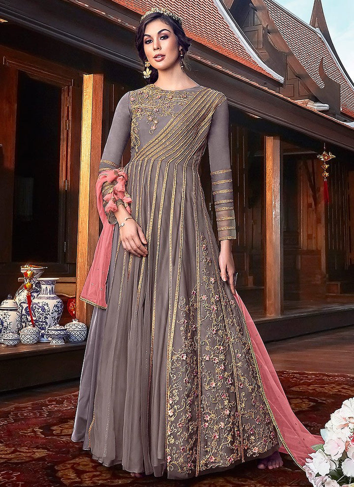 Lilac Purple Embroidered Gown Style Anarkali