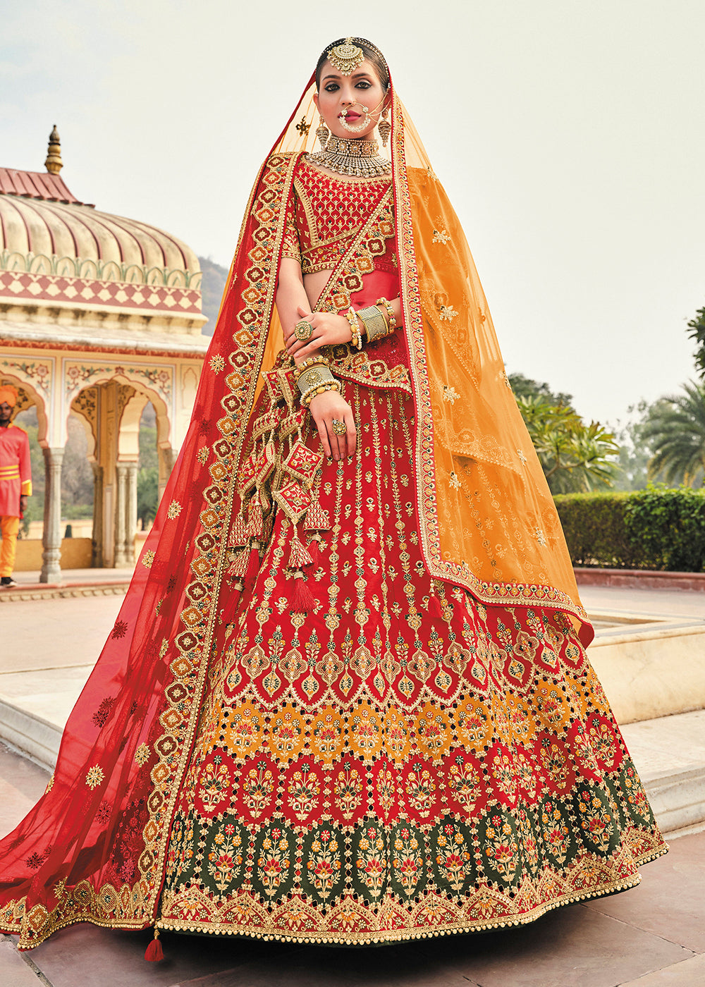Buy Now Multicolor Red Bridal Wear Heavy Embroidered Silk Lehenga Choli Online in USA, UK, Canada & Worldwide at Empress Clothing. 