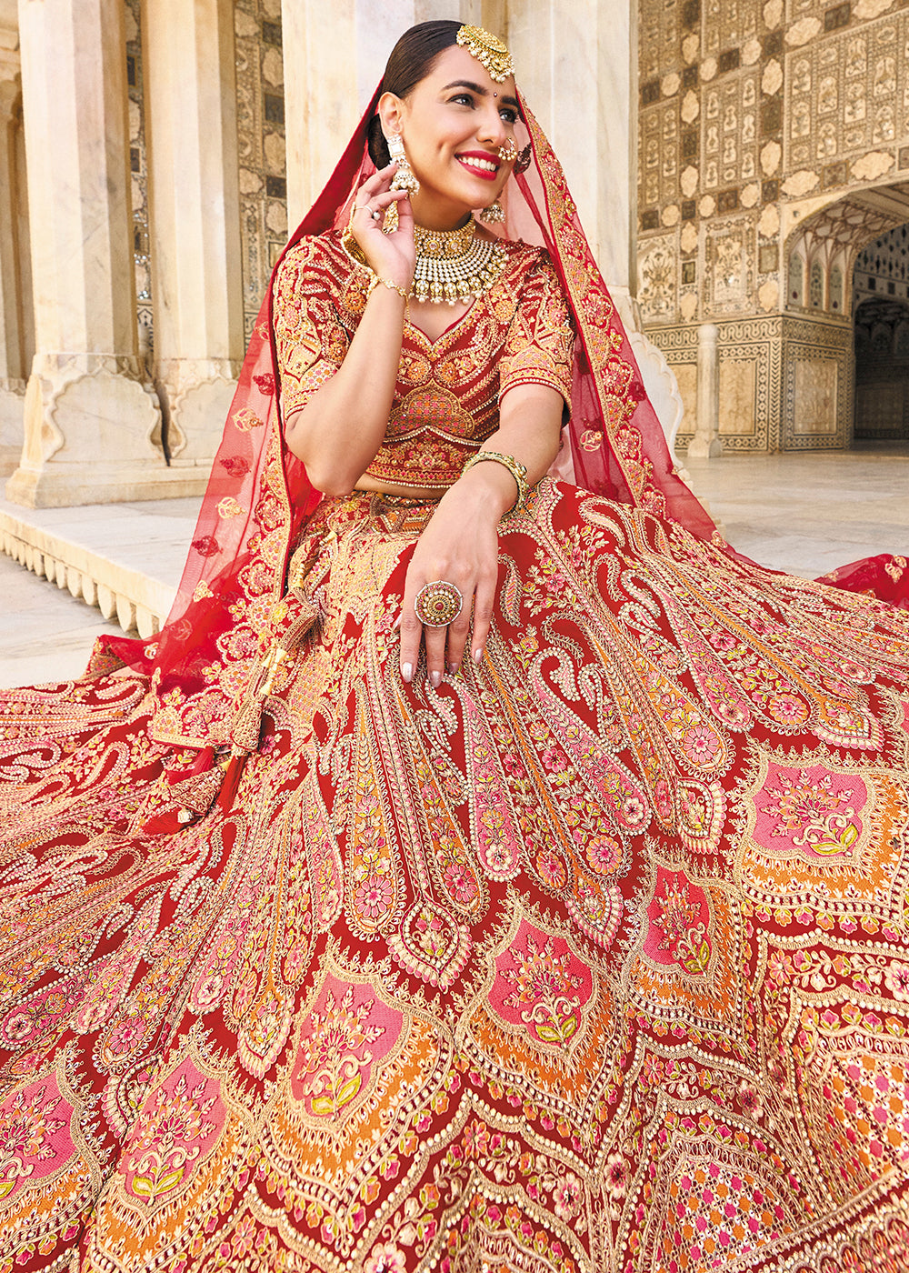 Buy Now Supreme Red Bridal Wear Heavy Embroidered Silk Lehenga Choli Online in USA, UK, Canada & Worldwide at Empress Clothing. 