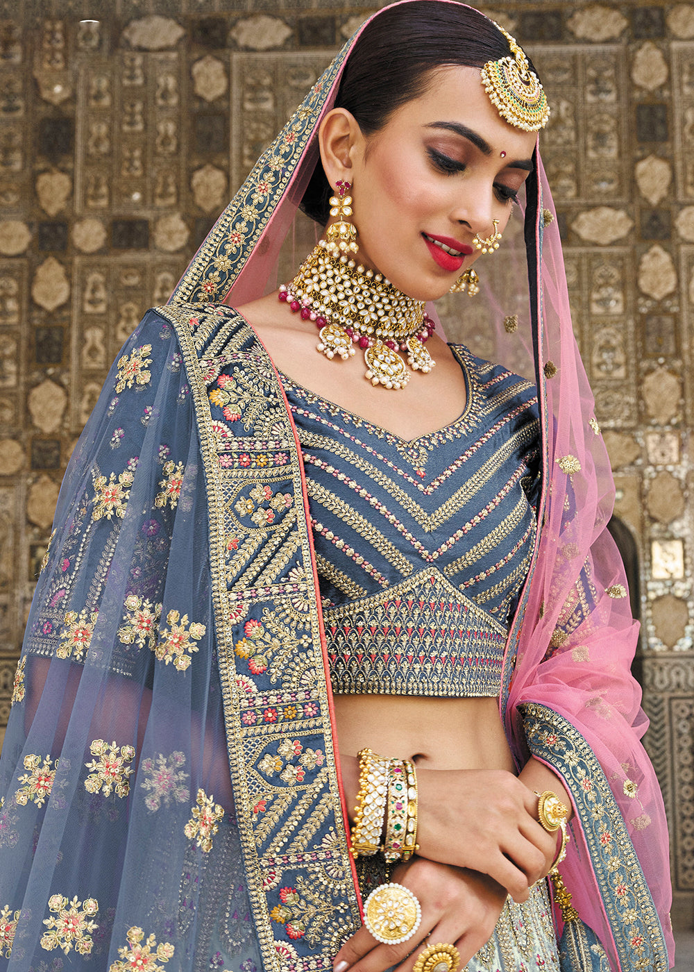 Buy Now Subline Blue Bridal Wear Heavy Embroidered Silk Lehenga Choli Online in USA, UK, Canada & Worldwide at Empress Clothing.