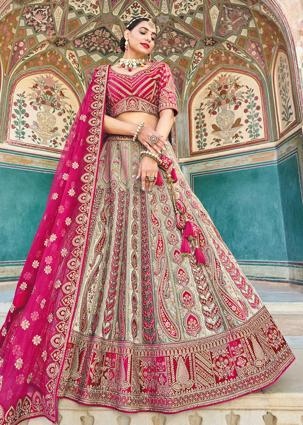 Buy Now Fantastic Multicolor Bridal Wear Heavy Embroidered Silk Lehenga Choli Online in USA, UK, Canada & Worldwide at Empress Clothing.
