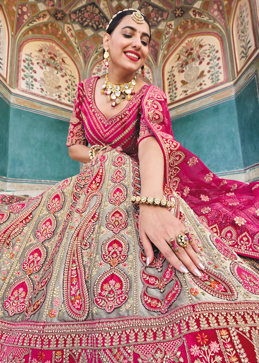 Buy Now Fantastic Multicolor Bridal Wear Heavy Embroidered Silk Lehenga Choli Online in USA, UK, Canada & Worldwide at Empress Clothing.
