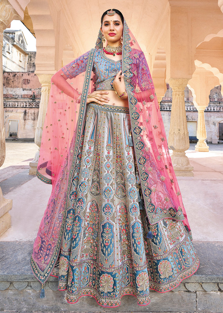 Buy Now Excellent Blue Bridal Wear Heavy Embroidered Silk Lehenga Choli Online in USA, UK, Canada & Worldwide at Empress Clothing. 