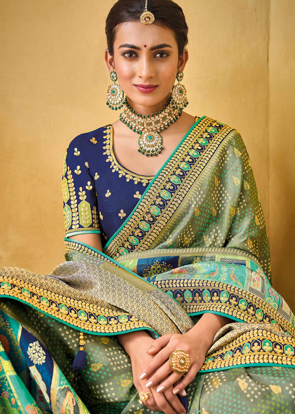 Buy Now Designer Multicolor Green & Blue Silk Wedding Wear Saree Online in USA, UK, Canada & Worldwide at Empress Clothing.