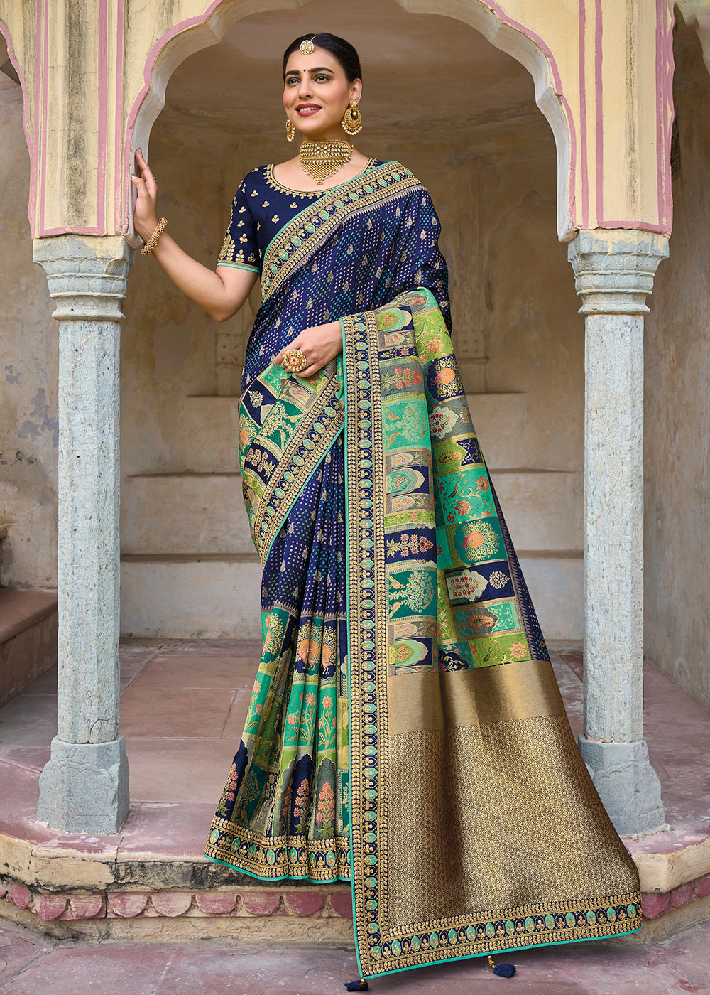 Gorgeous Golden Woven Kanjivaram Silk Wedding Saree