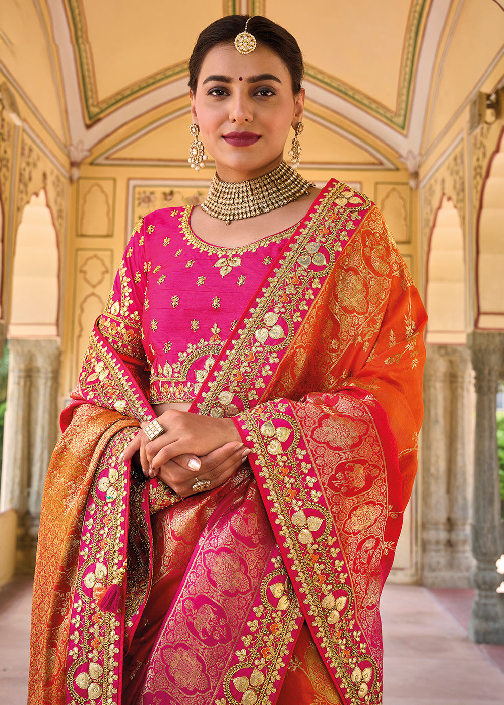 Buy Now Designer Beauteous Rani Pink Silk Wedding Wear Saree Online in USA, UK, Canada & Worldwide at Empress Clothing.