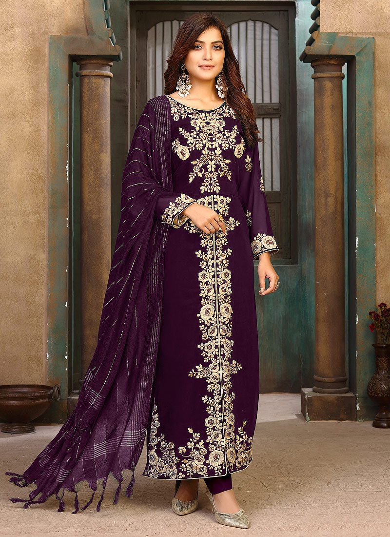 Buy Dark Purple Ceremonial Suit - Pakistani Style Suit