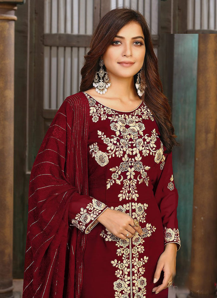 Deep Red Ceremonial Embroidered Pakistani Style Suit