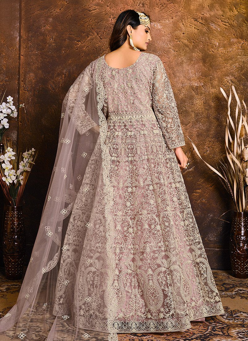 Cloudy Lavender Embroidered Net Bridal Anarkali Suit