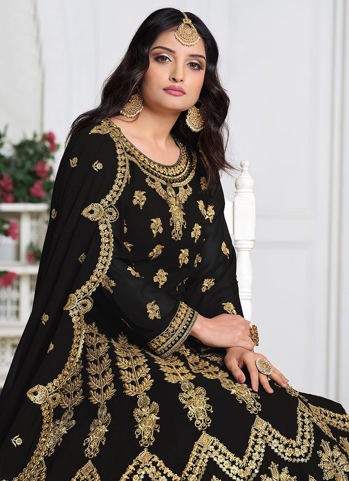 Black Abaya Style Embroidered Anarkali Suit