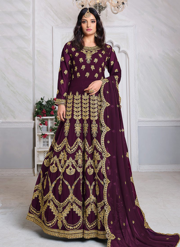 Wine Abaya Anarkali - Buy Embroidered Anarkali Suit