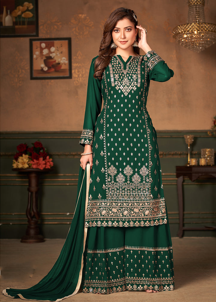 Buy Green Pakistani Sharara Style Suit - Georgette Embroidered Suit