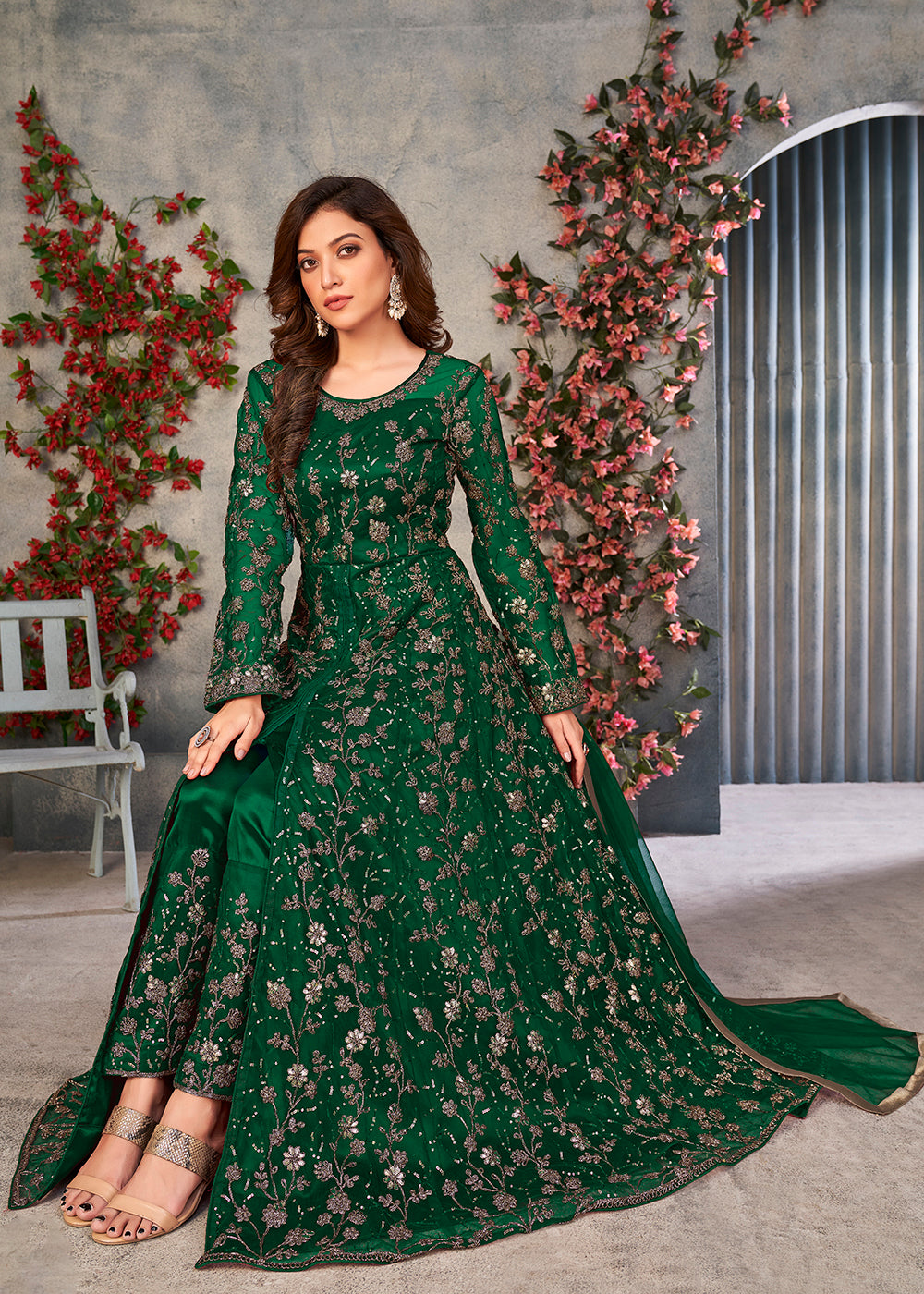 Buy Now Astounding Dark Green Wedding Function Pant Style Anarkali Suit Online in USA, UK, Australia, New Zealand, Canada & Worldwide at Empress Clothing.