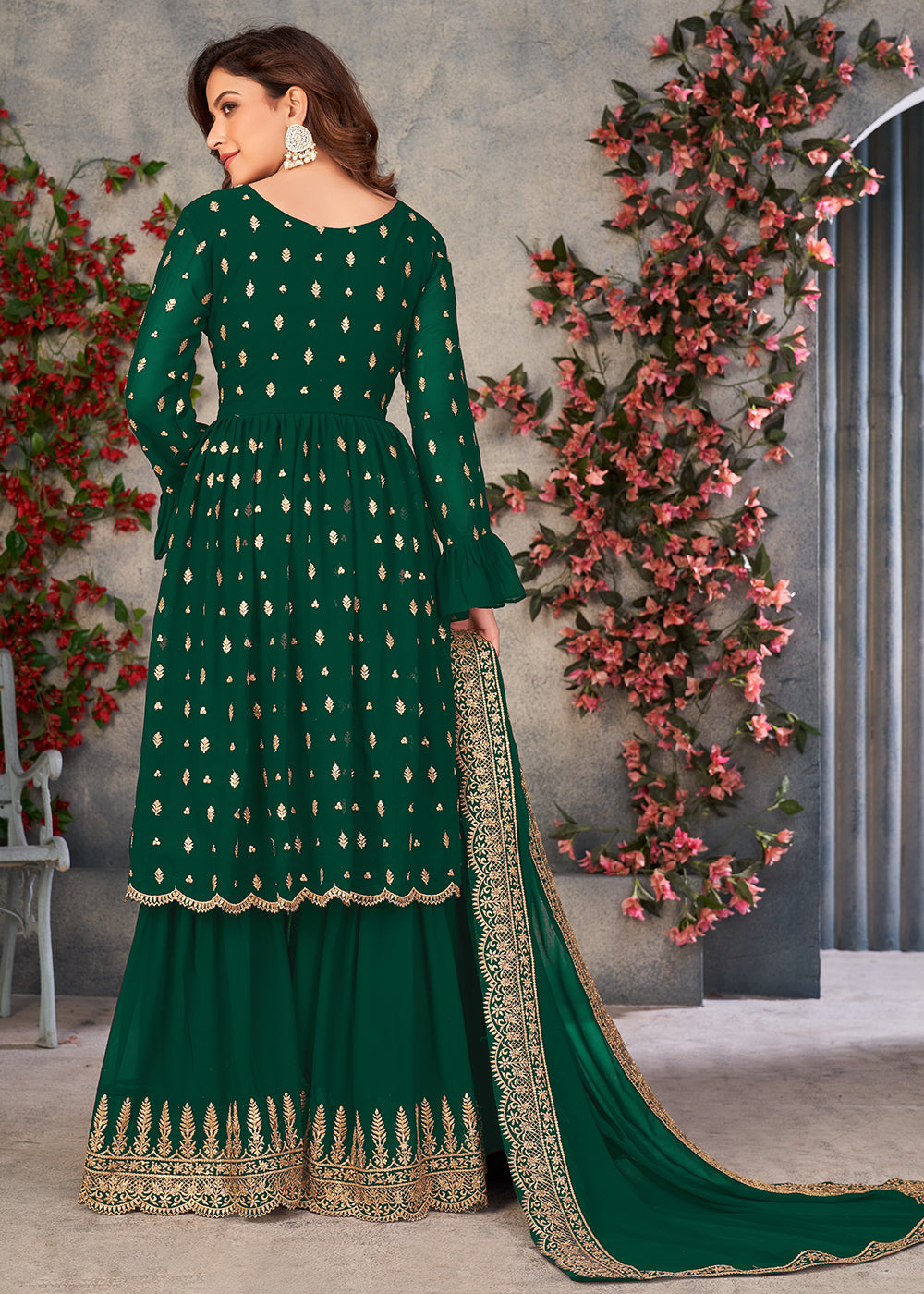 Shop Now Winsome Green Georgette Sangeet Wear Sharara Suit Online at Empress Clothing in USA, UK, Canada, Germany & Worldwide.