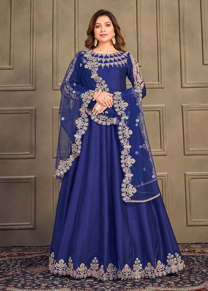 Buy Now Stylish Royal Blue Art Silk Floor Length Anarkali Dress Online in USA, UK, Australia, New Zealand, Canada & Worldwide at Empress Clothing. 