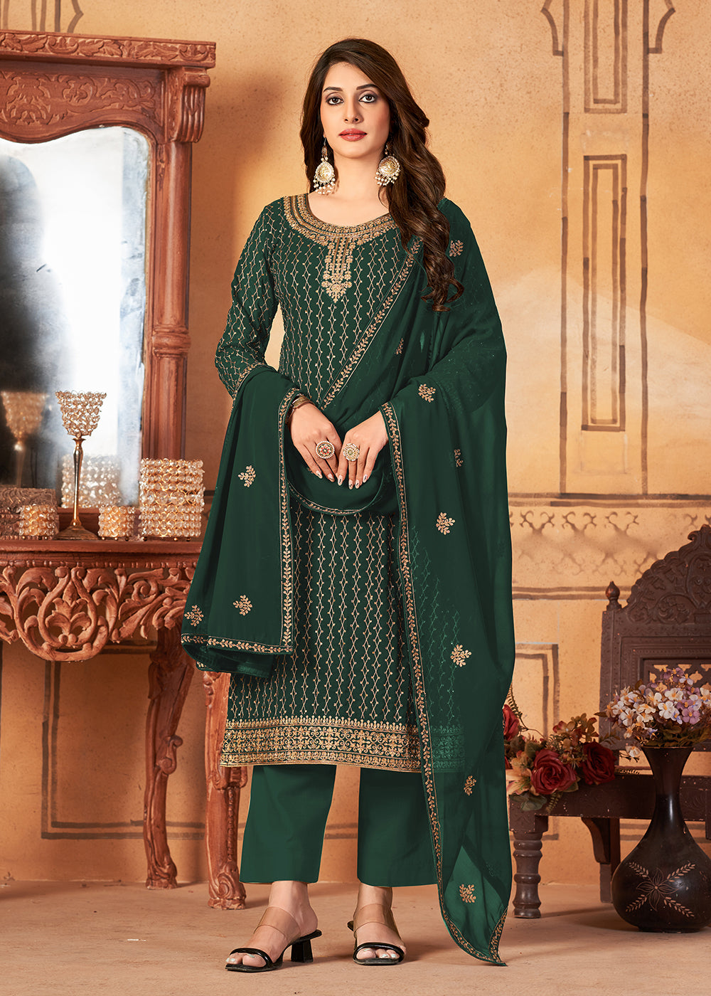 Buy Now Traditional Beguiling Green Embroidered Festival Salwar Suit Online in USA, UK, Canada & Worldwide at Empress Clothing. 