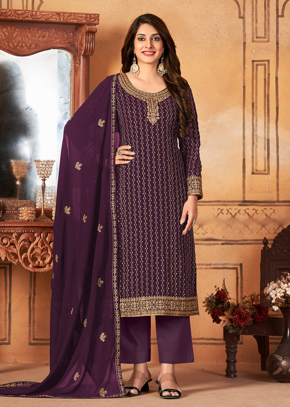 Buy Now Traditional Incredible Purple Embroidered Festival Salwar Suit Online in USA, UK, Canada & Worldwide at Empress Clothing. 
