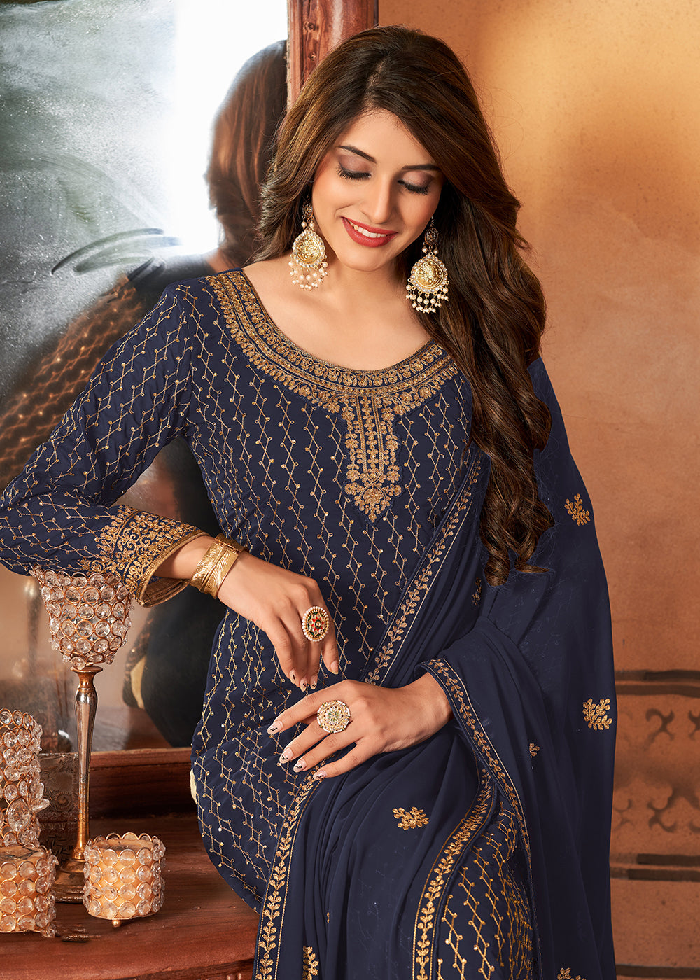 Salwar Kameez Simple Navy Blue Dress Pakistani Festival Salwar Suit Traditional Tempting Navy Blue Embroidered Suit Salwar Kameez Simple Navy Blue Dress Pakistani Festival Salwar Suit Traditional Tempting Navy Blue Embroidered Suit