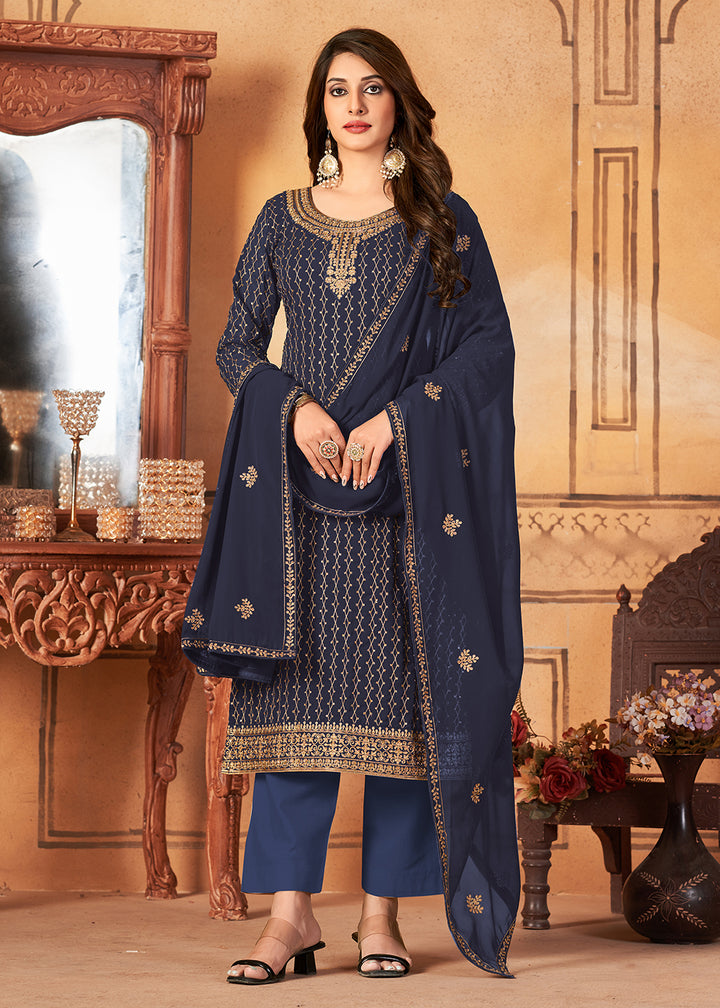 Buy Now Traditional Tempting Navy Blue Embroidered Festival Salwar Suit Online in USA, UK, Canada & Worldwide at Empress Clothing. 