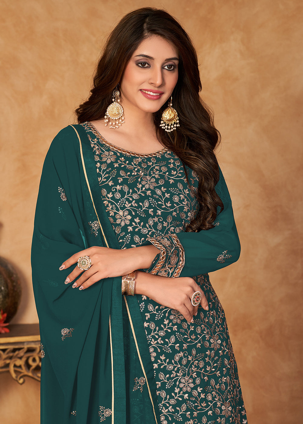 Shop Now Fantastic Rama Green Embroidered Ceremonial Gharara Suit Online at Empress Clothing in USA, UK, Canada, Germany & Worldwide. 