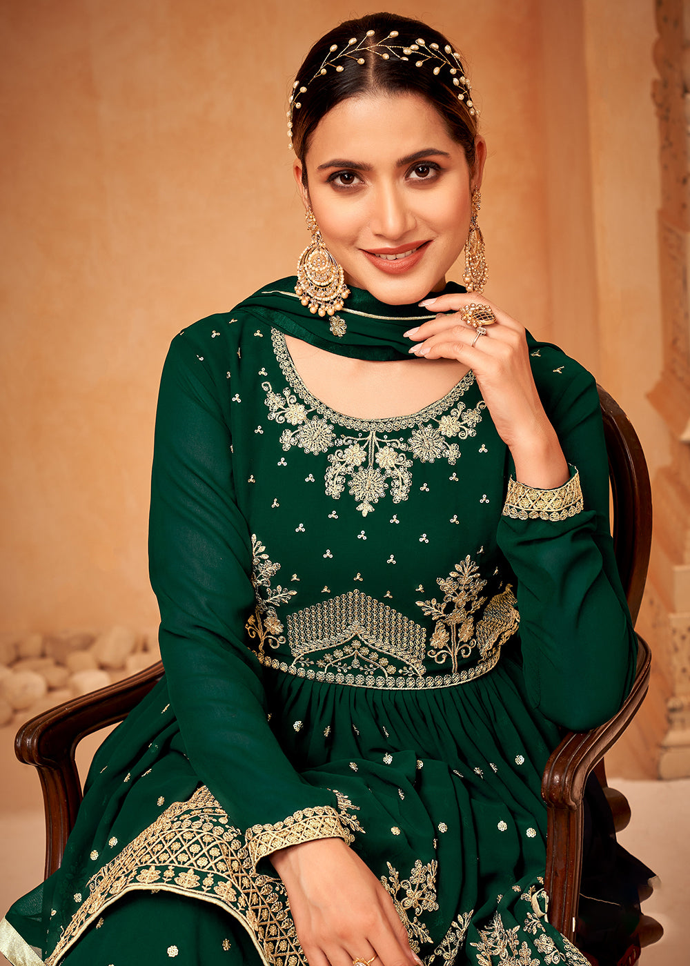 Shop Now Imperial Dark Green Embroidered Wedding Festive Gharara Suit Online at Empress Clothing in USA, UK, Canada, Germany & Worldwide.