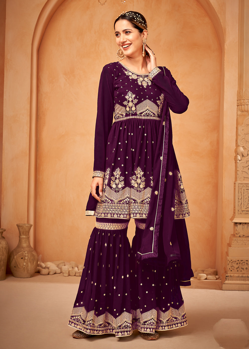 Shop Now Awesome Purple Embroidered Wedding Festive Gharara Suit Online at Empress Clothing in USA, UK, Canada, Germany & Worldwide. 