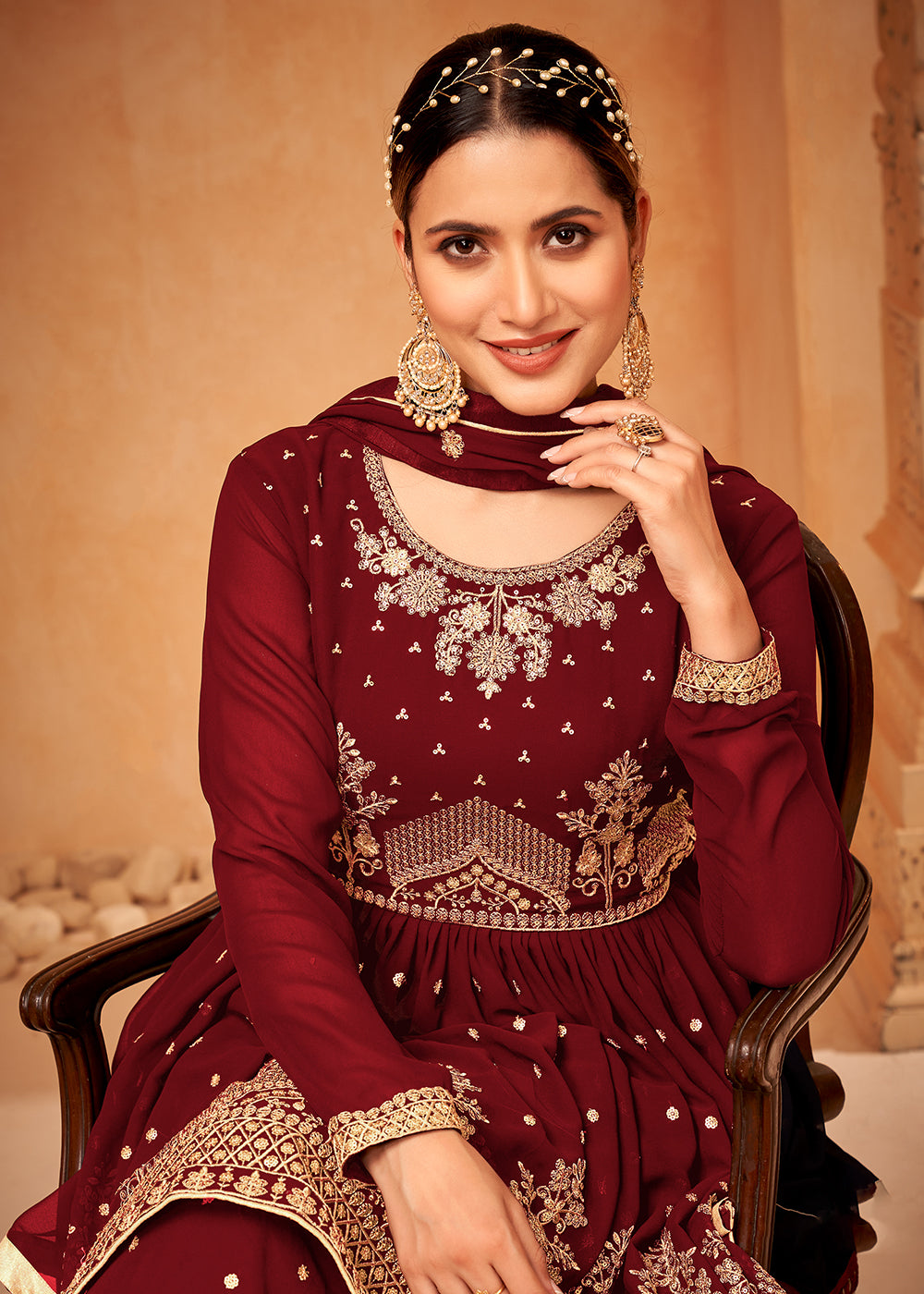 Shop Now Appealing Maroon Embroidered Wedding Festive Gharara Suit Online at Empress Clothing in USA, UK, Canada, Germany & Worldwide. 