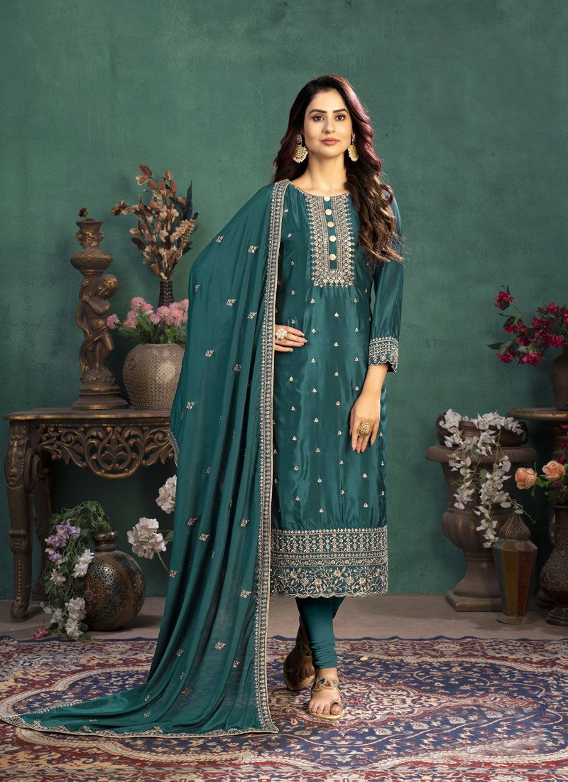 Buy Festival Wear Peacock Green Suit - Silk Salwar Suit