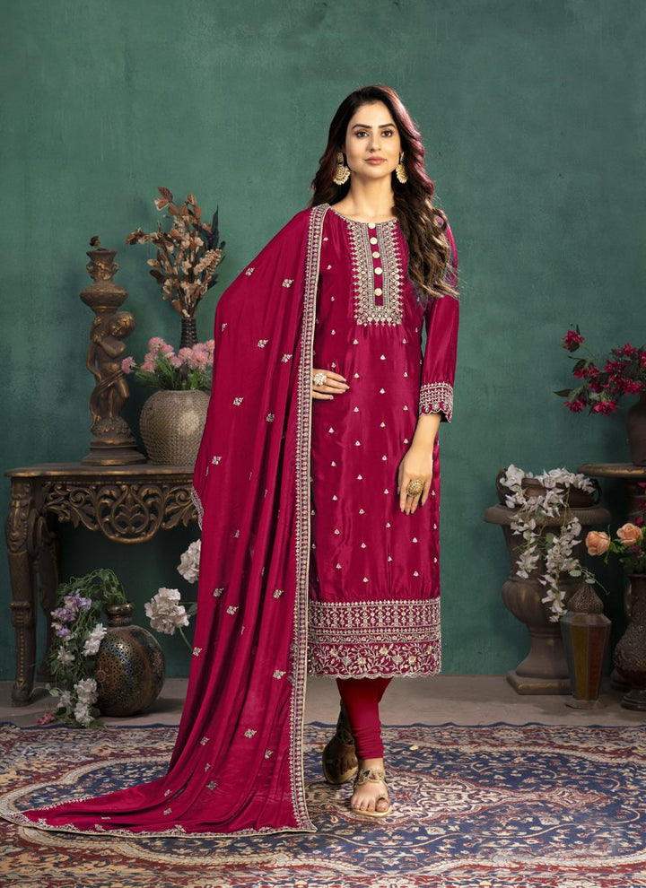 Festival Wear Ruby Pink Silk Salwar Suit