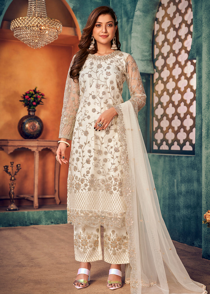 Buy Magnolia White Layered Suit - Festive Pant Style Salwar Suit