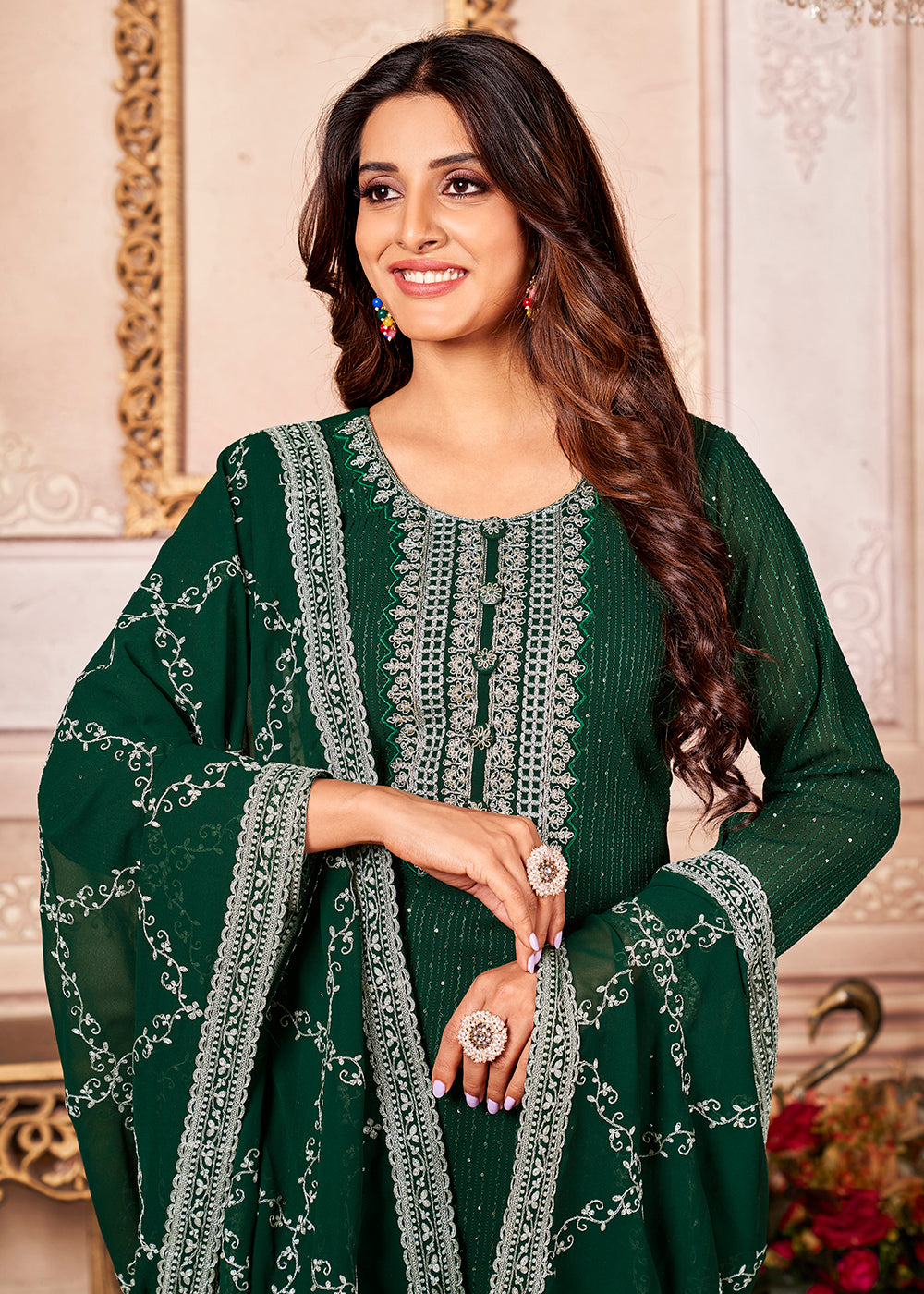 Buy Now Marvelous Green Indian Georgette Ceremonial Salwar Suit Online in USA, UK, Canada & Worldwide at Empress Clothing.