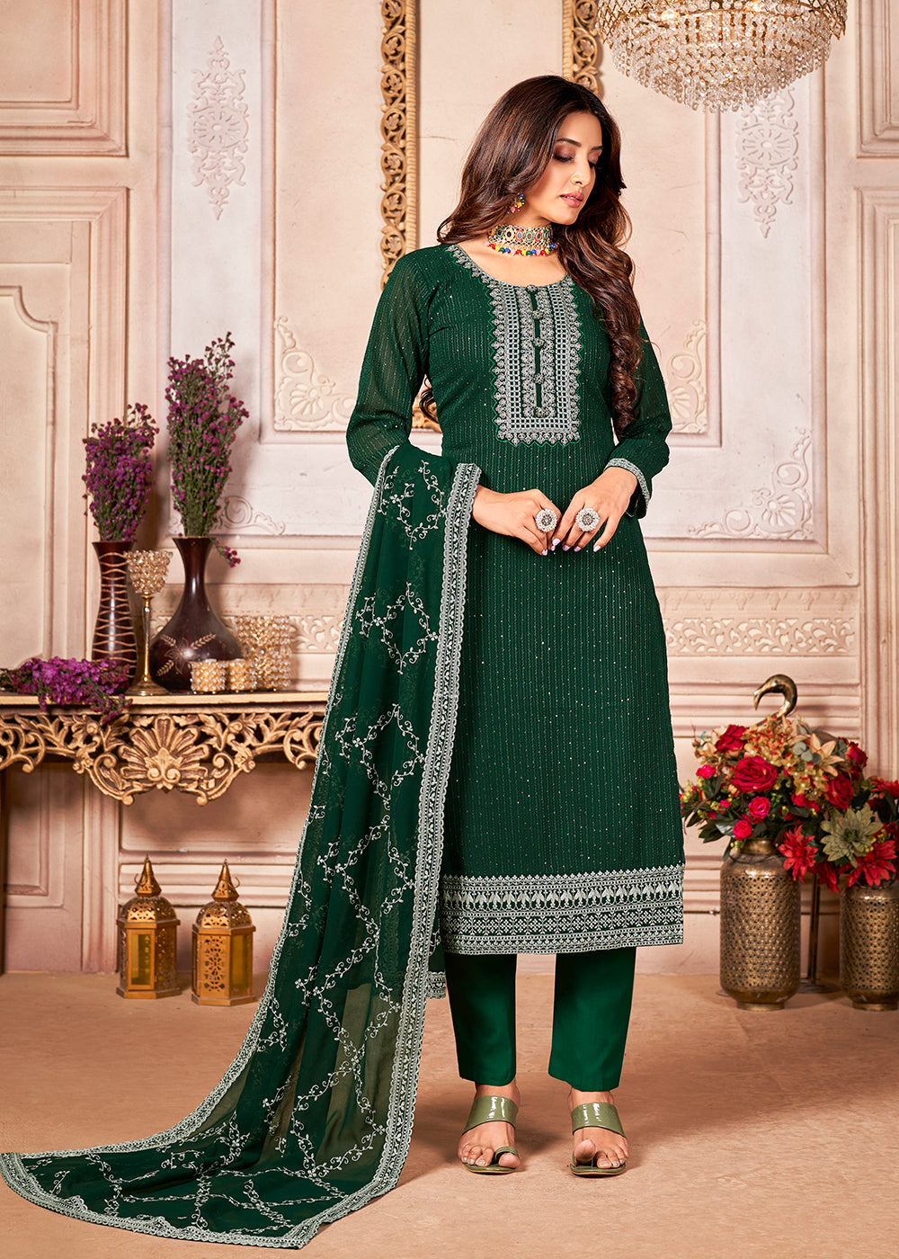 Green Embellised Diamond Work Salwar Suit Pant SFPRF137204 –  ShreeFashionWear
